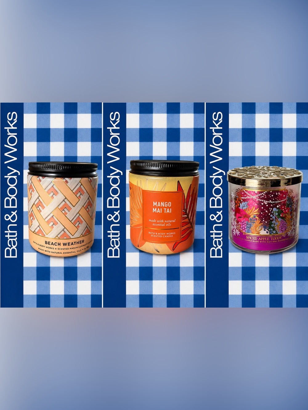 Bath & Body Works Candle Bundle Spiced Apple Toddy, Mango Mai Tai,Beach Weather - Picture 2 of 7